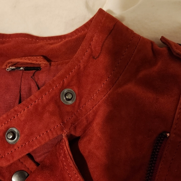 Topshop Red Suede Genuine Leather Jacket - Picture 10 of 11